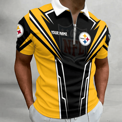 [SPECIAL OFFER] NEW CUSTOMIZED NFL14 PSB PITTSBURGH STEELERS ZIP POLO SHIRT