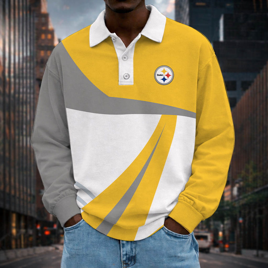 [SPECIAL OFFER] NEW CUSTOMIZED NFL14 PSB PITTSBURGH STEELERS LONG SLEEVE POLO SHIRT