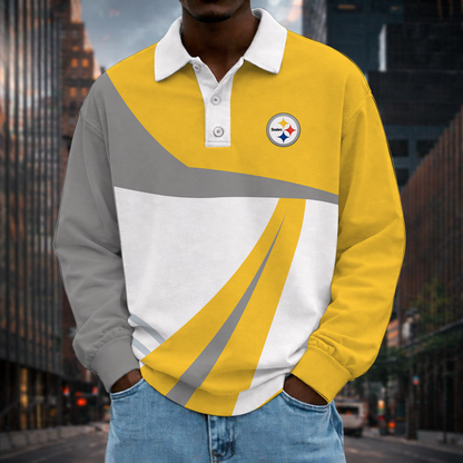 [SPECIAL OFFER] NEW CUSTOMIZED NFL14 PSB PITTSBURGH STEELERS LONG SLEEVE POLO SHIRT