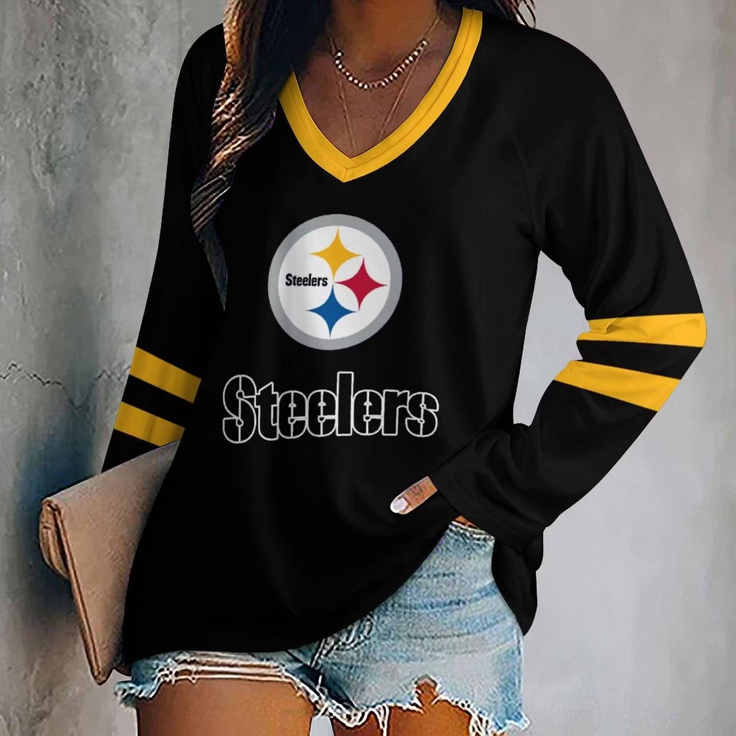 LIMITED EDITION - NEW CUSTOMIZED NFL14 PSB PITTSBURGH STEELERS WOMEN'S V-NECK LONG SLEEVED SHIRT