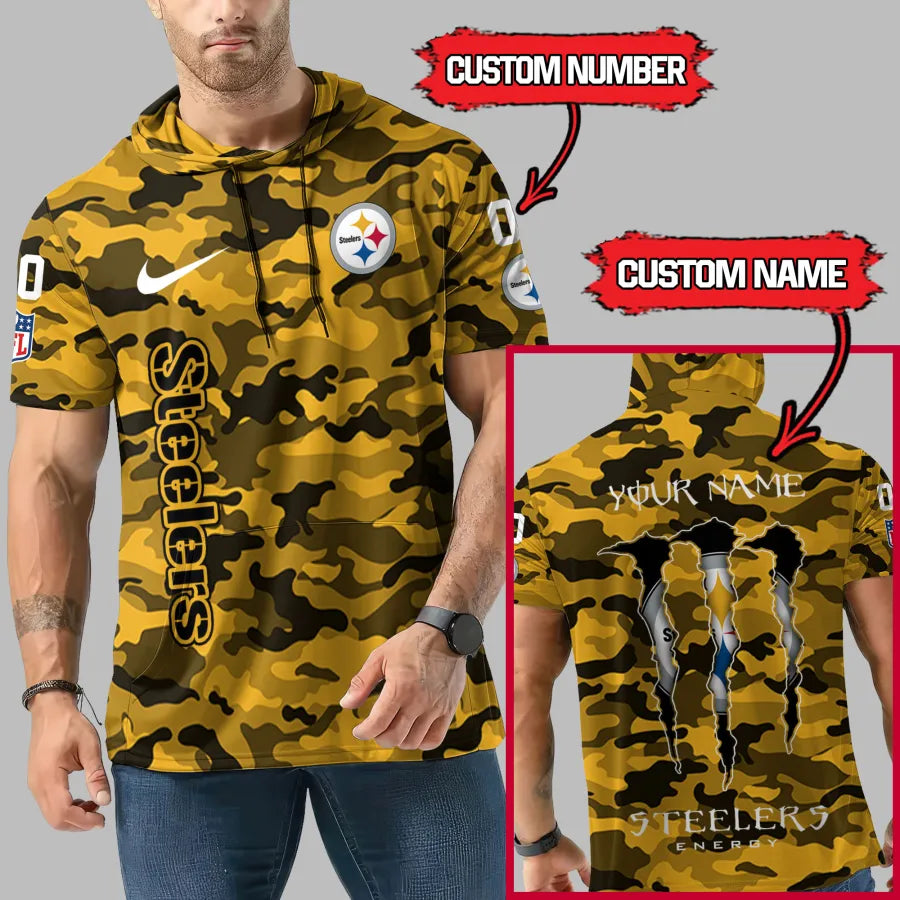 LIMITED EDITION - NEW CUSTOMIZED NFL14 PSB PITTSBURGH STEELERS SHORT SLEEVE HOODIE