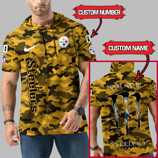 LIMITED EDITION - NEW CUSTOMIZED NFL14 PSB PITTSBURGH STEELERS SHORT SLEEVE HOODIE