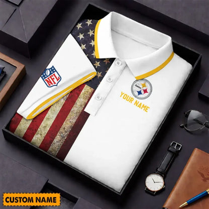 [SPECIAL OFFER] NEW CUSTOMIZED NFL14 PSB PITTSBURGH STEELERS US FLAG POLO SHIRT