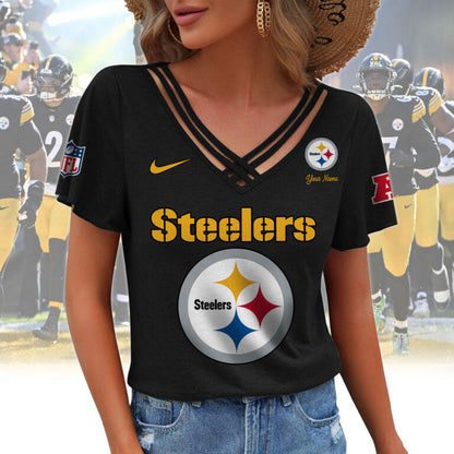 [SPECIAL OFFER] NEW CUSTOMIZED NFL14 PSB PITTSBURGH STEELERS V-NECK SHIRT