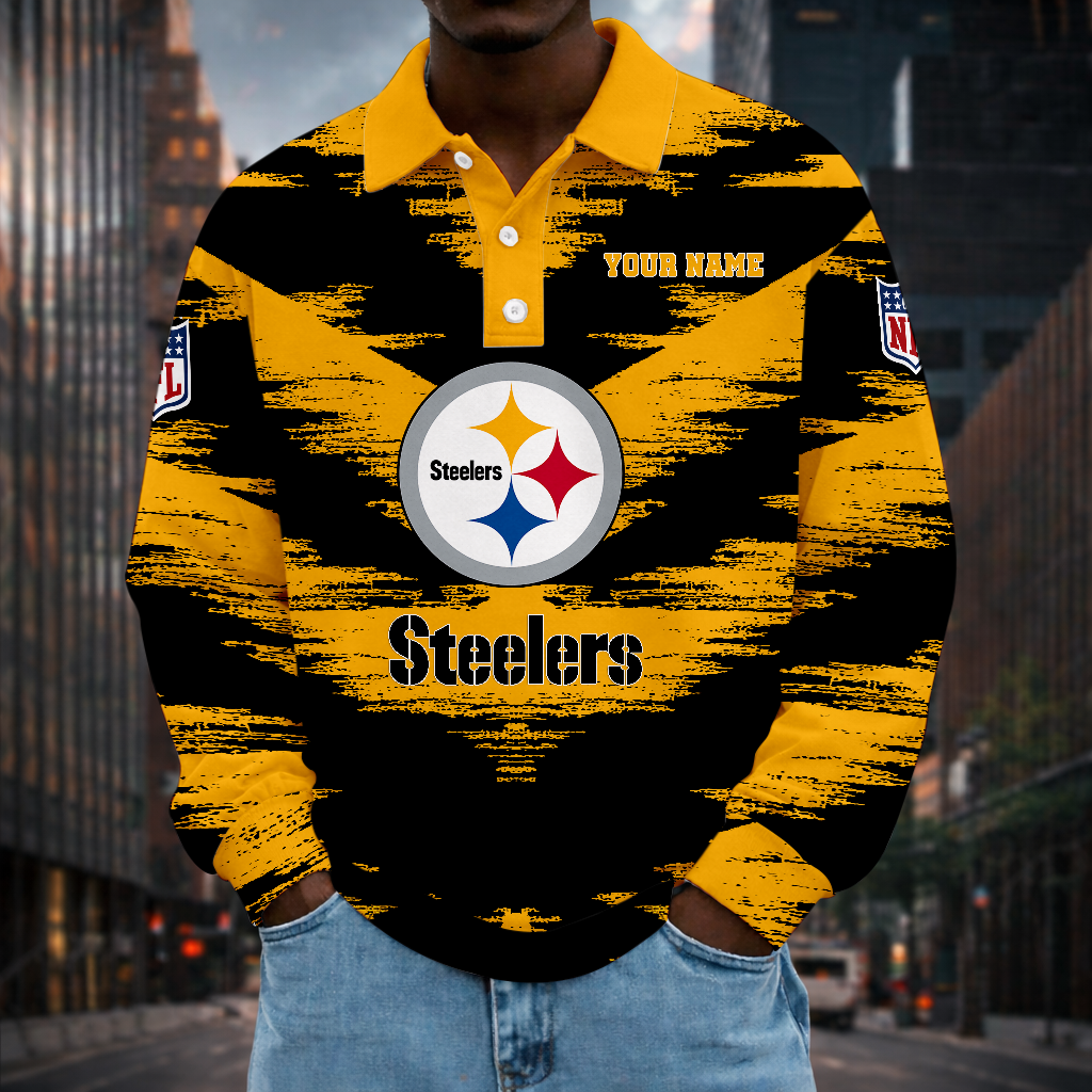 LIMITED EDITION - NEW CUSTOMIZED NFL14 PSB PITTSBURGH STEELERS MEN LONG SLEEVE POLO