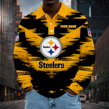 LIMITED EDITION - NEW CUSTOMIZED NFL14 PSB PITTSBURGH STEELERS MEN LONG SLEEVE POLO