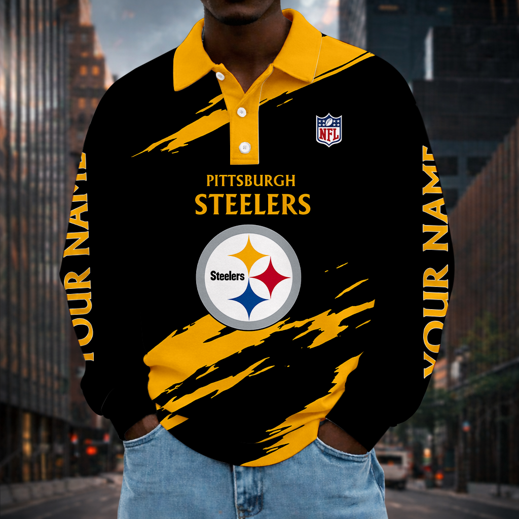 LIMITED EDITION - NEW CUSTOMIZED NFL14 PSB PITTSBURGH STEELERS MEN LONG SLEEVE POLO