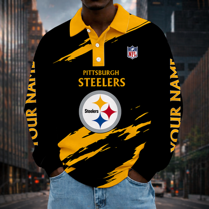 LIMITED EDITION - NEW CUSTOMIZED NFL14 PSB PITTSBURGH STEELERS MEN LONG SLEEVE POLO
