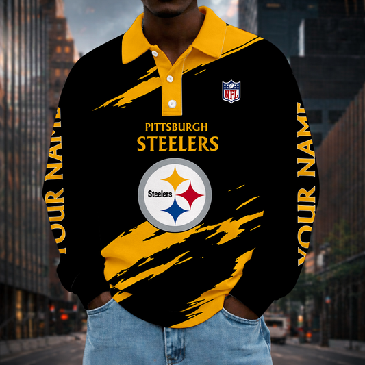 LIMITED EDITION - NEW CUSTOMIZED NFL14 PSB PITTSBURGH STEELERS MEN LONG SLEEVE POLO