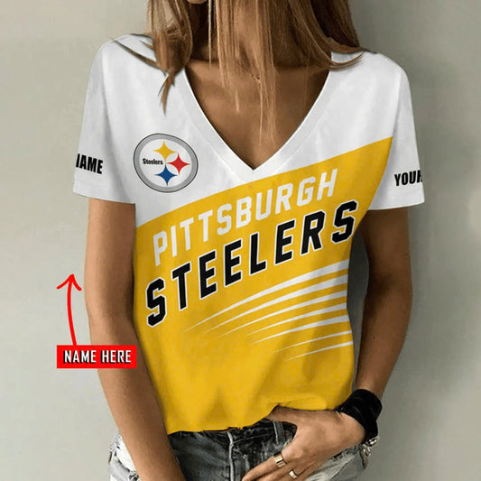 [SPECIAL OFFER] NEW CUSTOMIZED NFL14 PSB PITTSBURGH STEELERS V-NECK FEMALE SHIRT