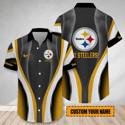 LIMITED EDITION - NEW CUSTOMIZED NFL14 PSB PITTSBURGH STEELERS SHORT SLEEVE BUTTON-UP SHIRT