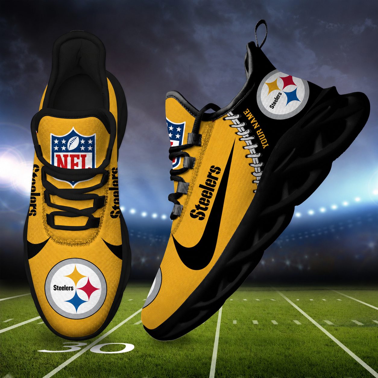 LIMITED EDITION - NEW CUSTOMIZED NFL14 PSB PITTSBURGH STEELERS UNISEX MAX SOUL SHOES