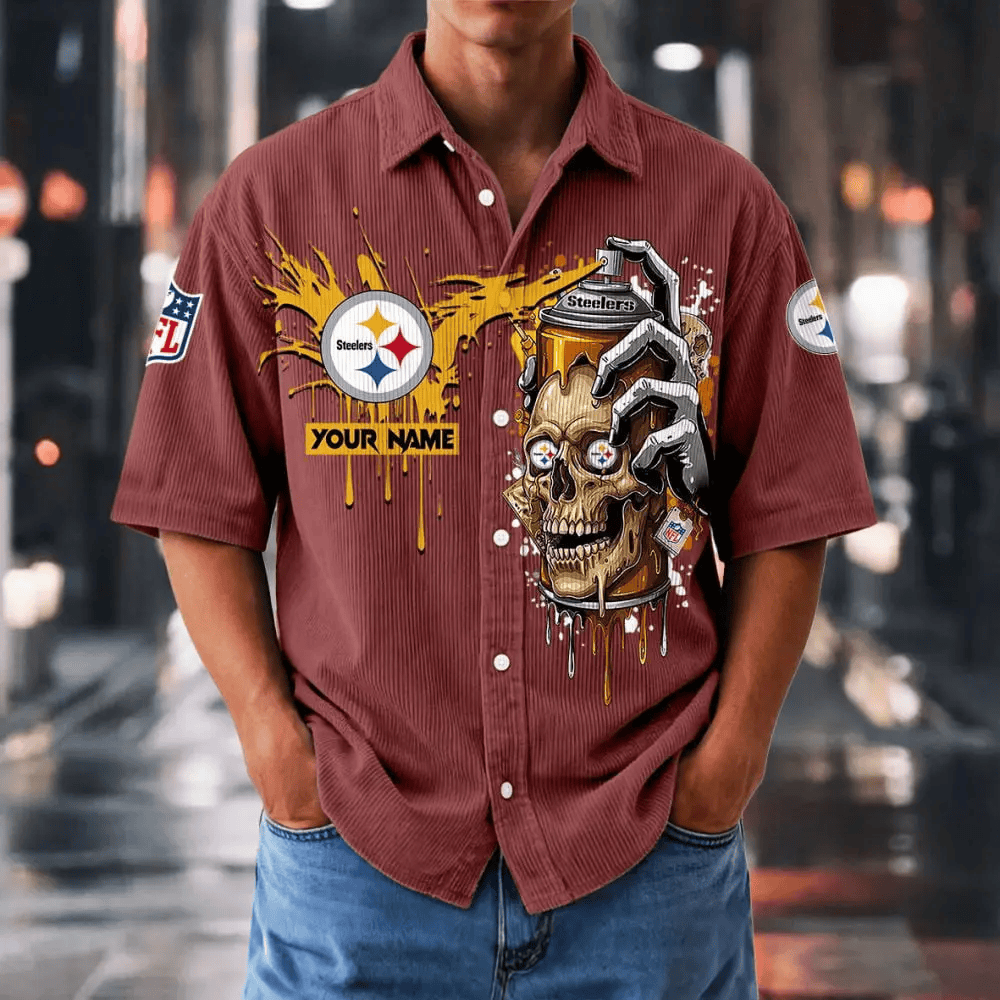 [SPECIAL OFFER] NEW CUSTOMIZED NFL14 PSB PITTSBURGH STEELERS SEERSUCKER BUTTON SHIRT