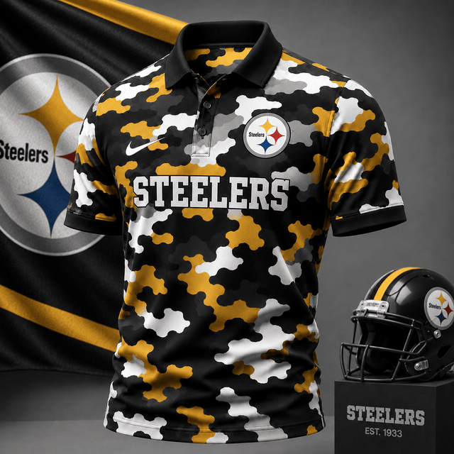 [SPECIAL OFFER] NEW CUSTOMIZED NFL14 PSB PITTSBURGH STEELERS CAMO POLO SHIRT