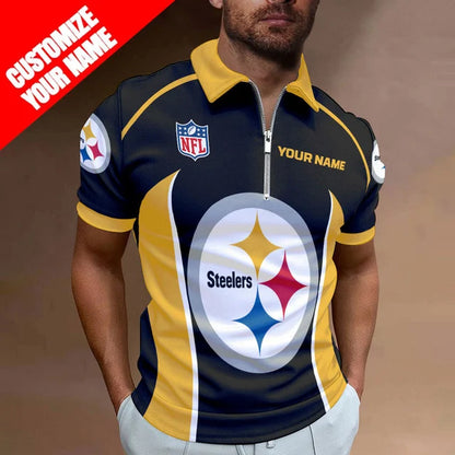 LIMITED EDITION - NEW CUSTOMIZED NFL14 PSB PITTSBURGH STEELERS ZIP POLO SHIRT