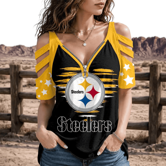 [SPECIAL OFFER] NEW CUSTOMIZED NFL14 PSB PITTSBURGH STEELERS STRAPPY COLD-SHOULDER TOP