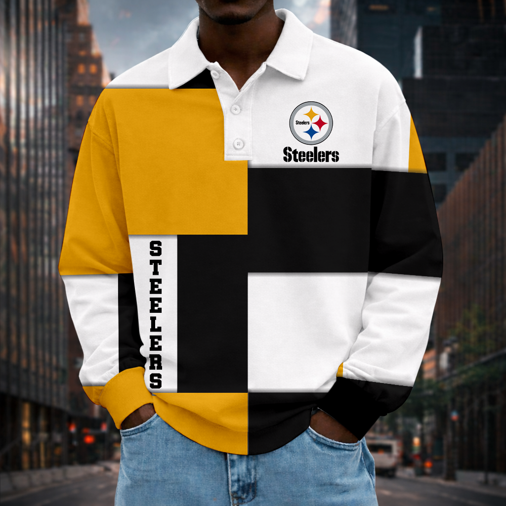 LIMITED EDITION - NEW CUSTOMIZED NFL14 PSB PITTSBURGH STEELERS MEN LONG SLEEVE POLO