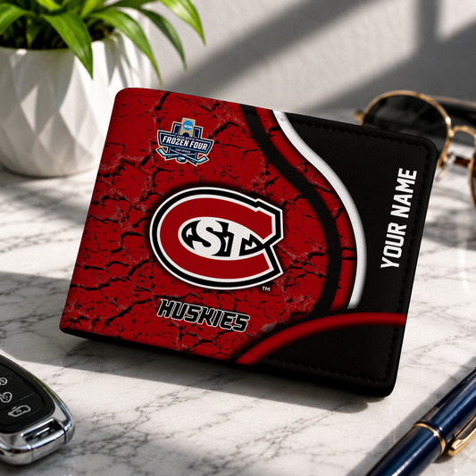 FINAL CLEARANCE - NEW CUSTOMIZED NCAA MFF14 SCH ST. CLOUD STATE HUSKIES LEATHER WALLET
