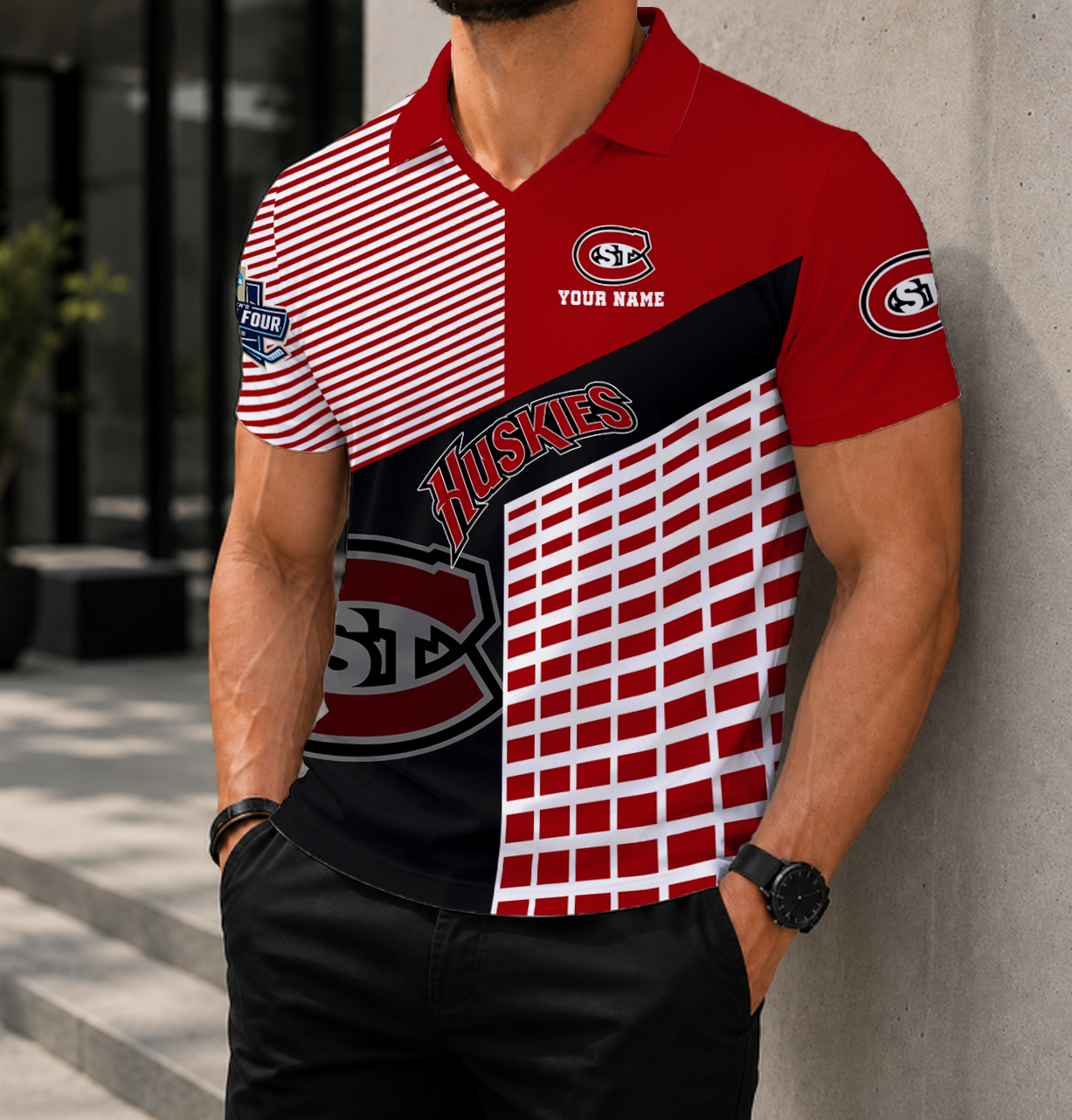 LIMITED EDITION - NEW CUSTOMIZED NCAA MFF14 SCH ST. CLOUD STATE HUSKIES POLO SHIRT