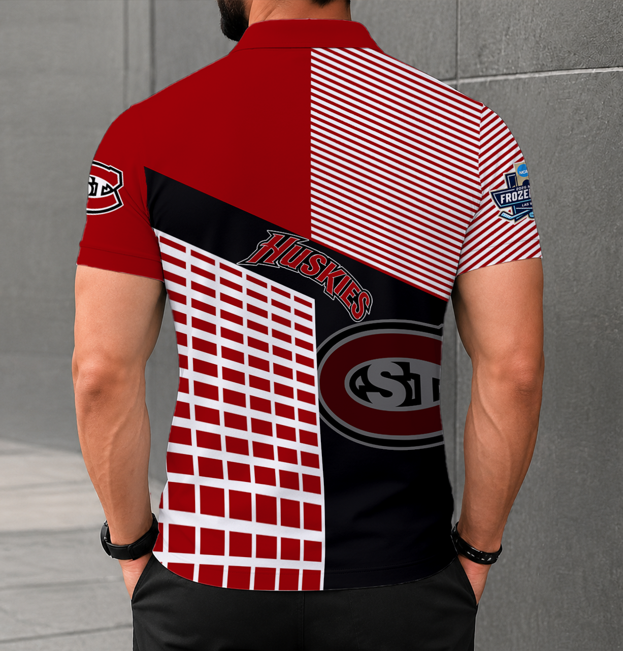 LIMITED EDITION - NEW CUSTOMIZED NCAA MFF14 SCH ST. CLOUD STATE HUSKIES POLO SHIRT
