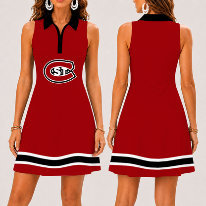 [FAN FAVORITE] NEW CUSTOMIZED NCAA MFF14 SCH ST. CLOUD STATE HUSKIES WOMEN'S ZIP SLEEVELESS POLO DRESS