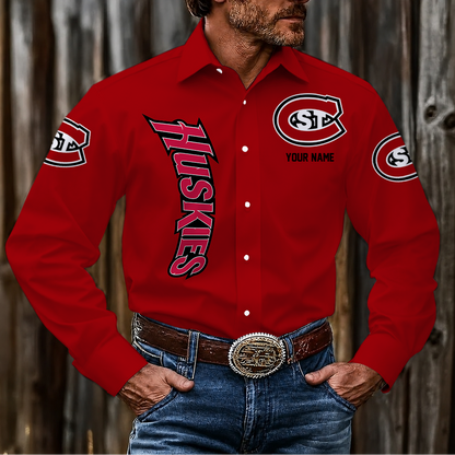 LIMITED EDITION - NEW CUSTOMIZED NCAA MFF14 SCH ST. CLOUD STATE HUSKIES MEN'S LONG SLEEVE BUTTON-UP SHIRT