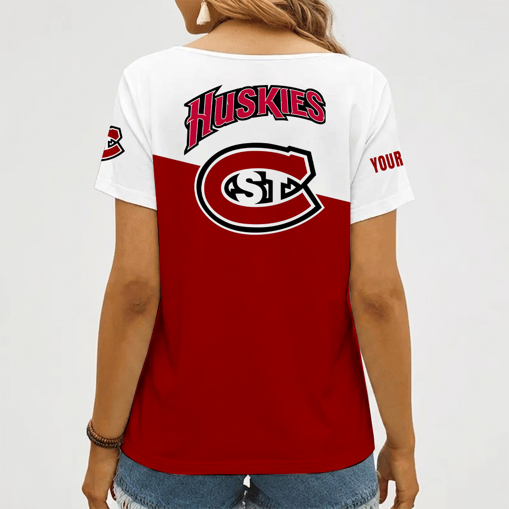 [FAN FAVORITE] NEW CUSTOMIZED NCAA MFF14 SCH ST. CLOUD STATE HUSKIES V-NECK FEMALE SHIRT