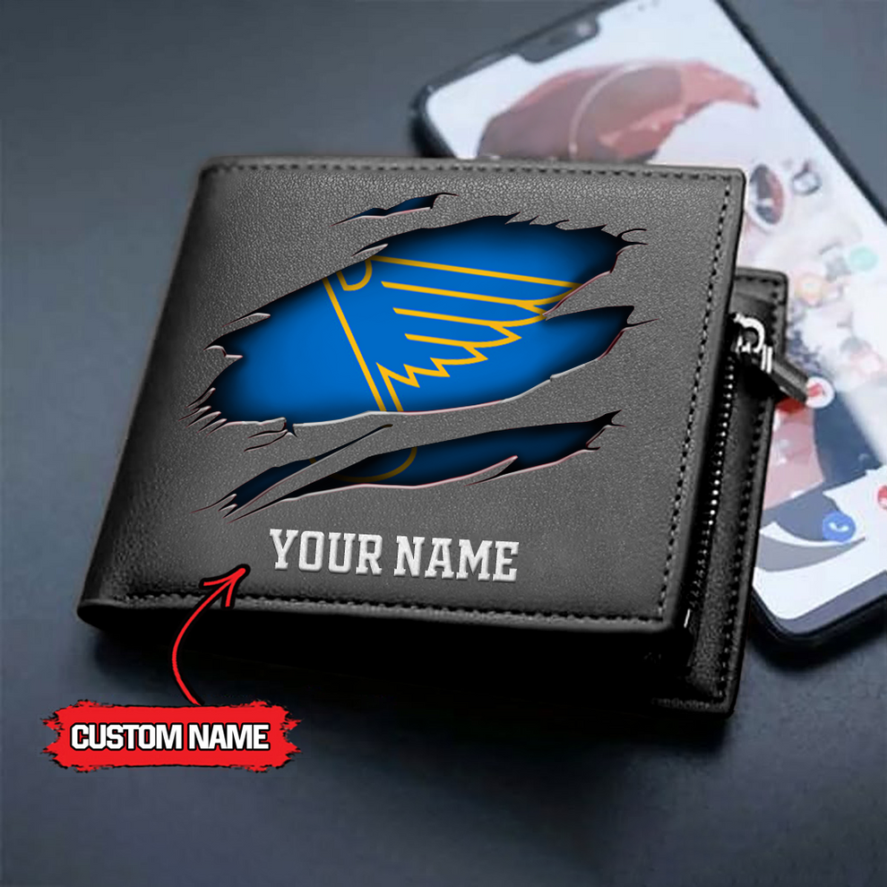 LIMITED EDITION - NEW CUSTOMIZED NHL14 SLB ST. LOUIS BLUES LEATHER WALLET