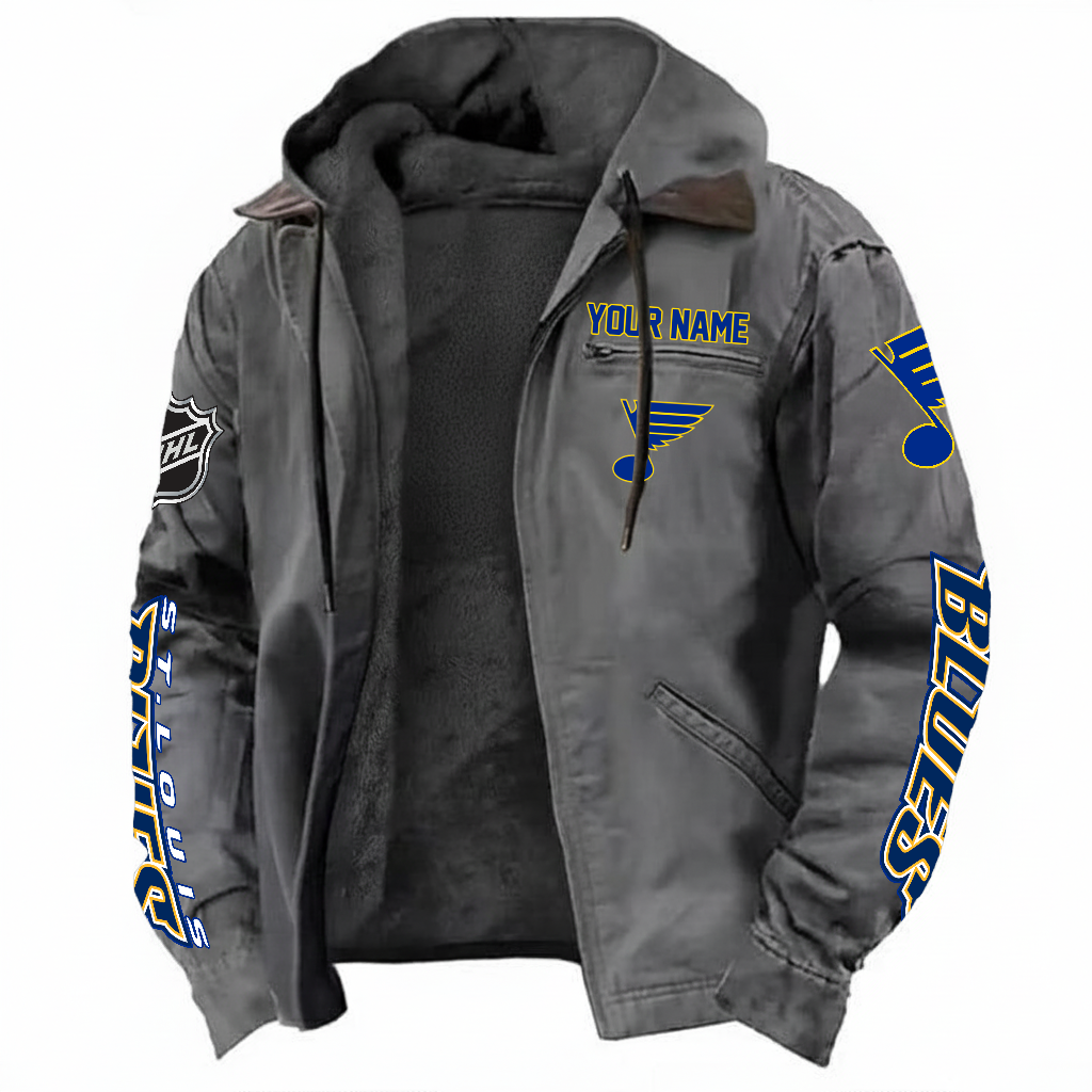 LIMITED EDITION - NEW CUSTOMIZED NHL14 SLB ST. LOUIS BLUES HOODED CARDIGAN JACKET