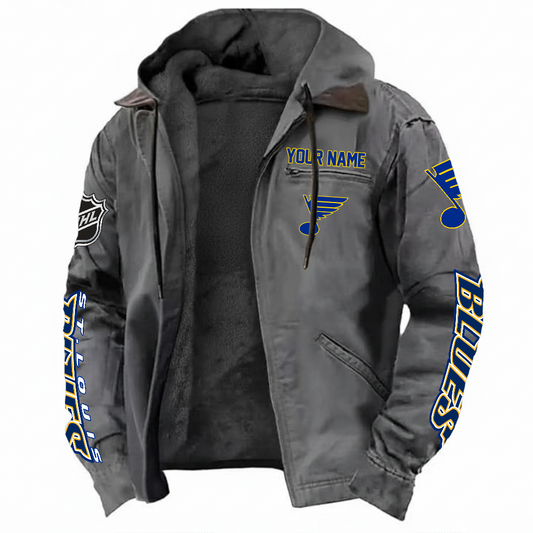 LIMITED EDITION - NEW CUSTOMIZED NHL14 SLB ST. LOUIS BLUES HOODED CARDIGAN JACKET