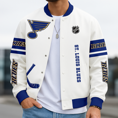 LIMITED EDITION - NEW CUSTOMIZED NHL14 SLB ST. LOUIS BLUES BASEBALL JACKET, SATIN VARSITY JACKET