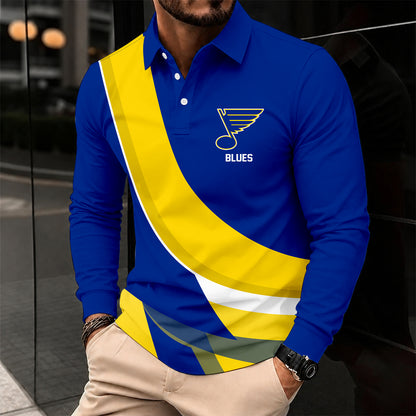 [SUPER SALE] NEW CUSTOMIZED NHL14 SLB ST. LOUIS BLUES MEN LONG SLEEVE POLO