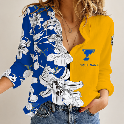 [SUPER SALE] NEW CUSTOMIZED NHL14 SLB ST. LOUIS BLUES WOMEN CASUAL SHIRT