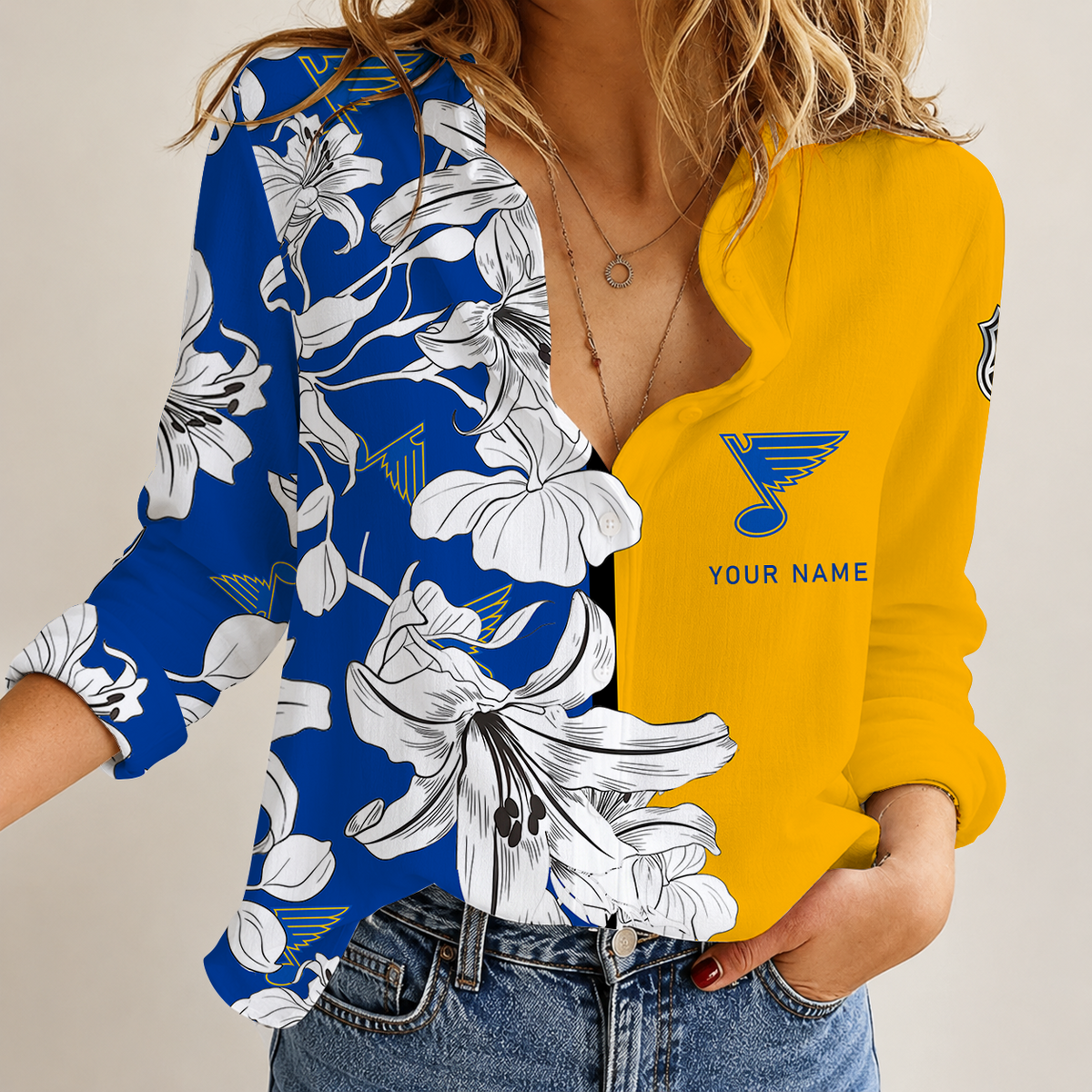 [SUPER SALE] NEW CUSTOMIZED NHL14 SLB ST. LOUIS BLUES WOMEN CASUAL SHIRT
