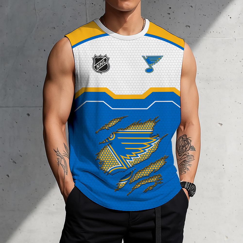 SPECIAL EDITION - NEW CUSTOMIZED NHL14 SLB ST. LOUIS BLUES MEN'S GYM SHIRT