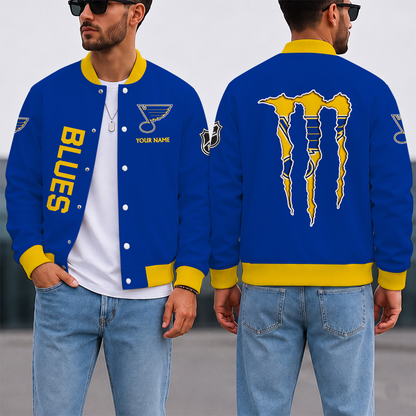 EXCLUSIVE EDITION - NEW CUSTOMIZED NHL14 SLB ST. LOUIS BLUES SATIN VARSITY JACKET & BASEBALL JACKET