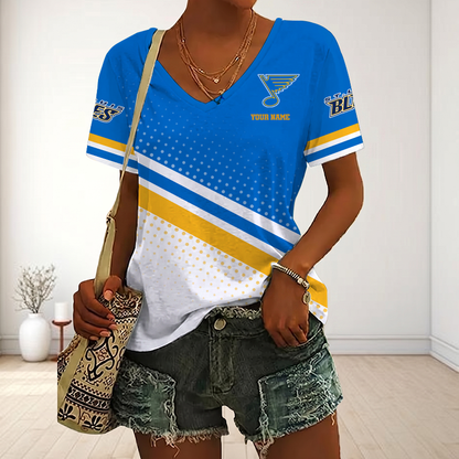 LIMITED EDITION - NEW CUSTOMIZED NHL14 SLB ST. LOUIS BLUES V-NECK FEMALE SHIRT