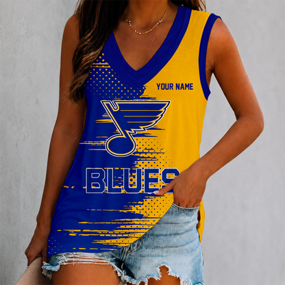 LIMITED EDITION - NEW CUSTOMIZED NHL14 SLB ST. LOUIS BLUES WOMEN'S V-NECK TANK TOP