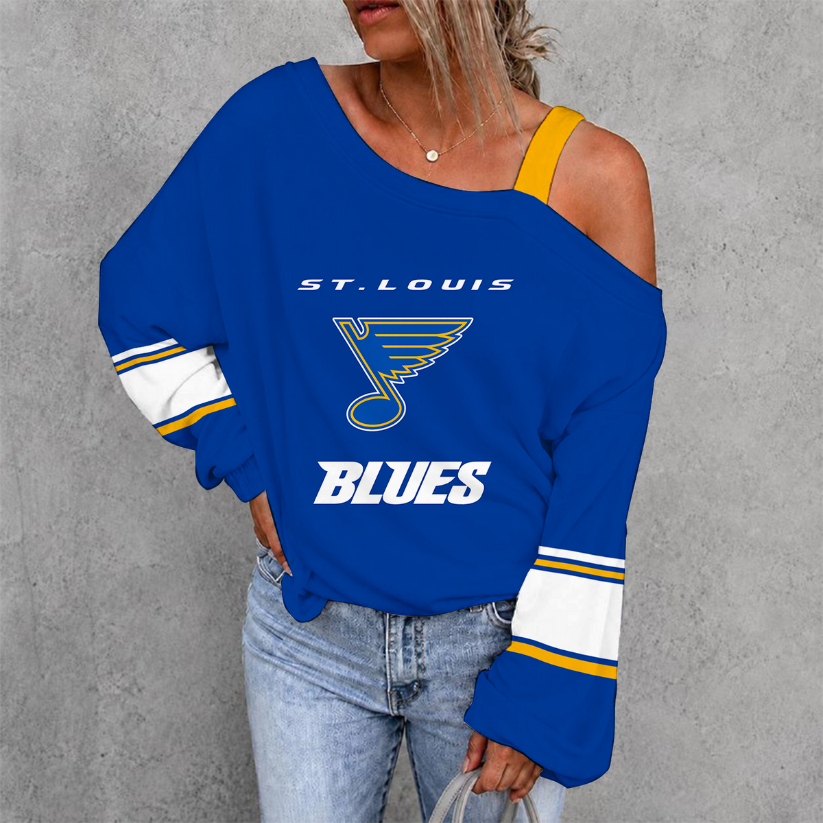 [SUPER SALE] NEW CUSTOMIZED NHL14 SLB ST. LOUIS BLUES DROP SHOULDER SWEATSHIRT