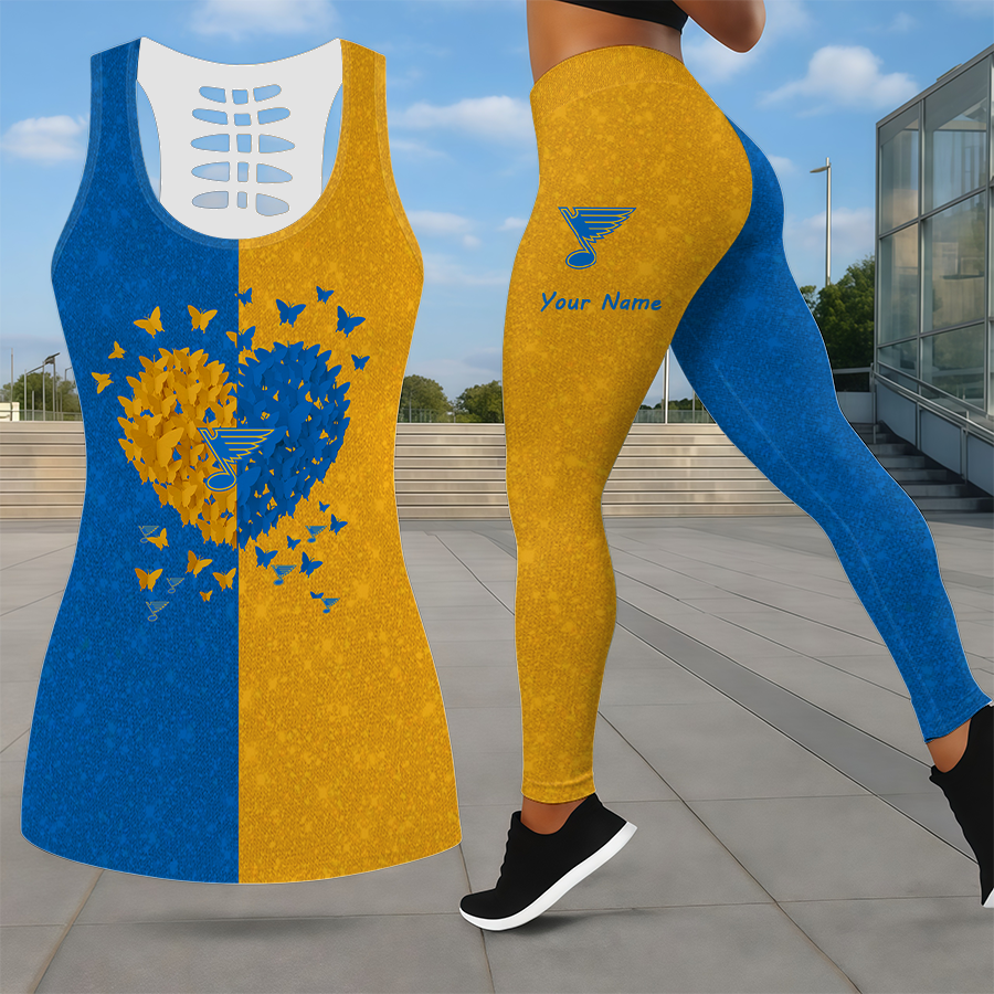 LIMITED EDITION - NEW CUSTOMIZED NHL14 SLB ST. LOUIS BLUES LEGGINGS & HOLLOW TANK TOP SET