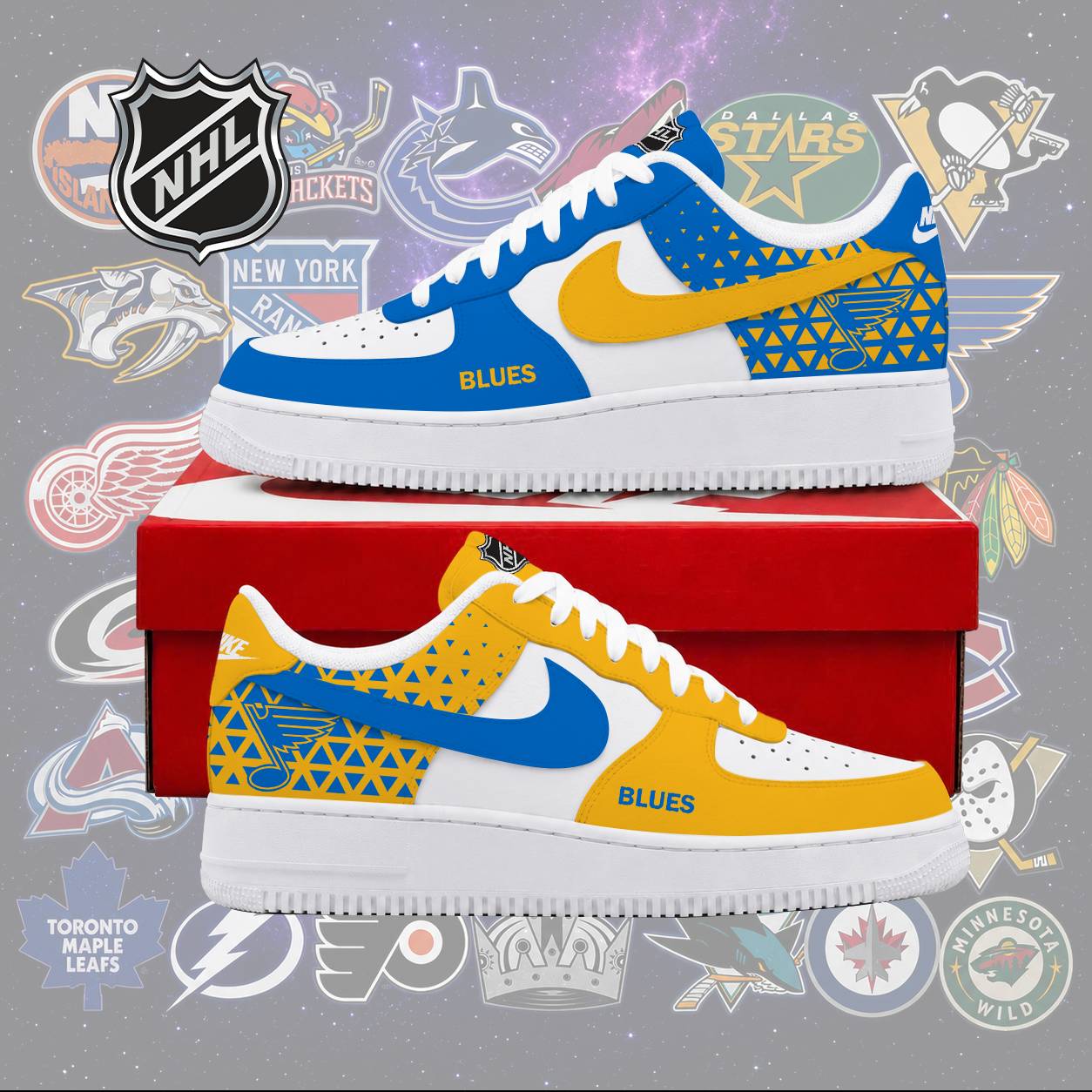 LIMITED EDITION - NEW CUSTOMIZED NHL14 SLB ST. LOUIS BLUES AF1 SHOES