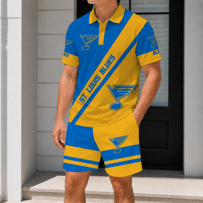 LIMITED EDITION - NEW CUSTOMIZED NHL14 SLB ST. LOUIS BLUES POLO & SHORT PANTS SET