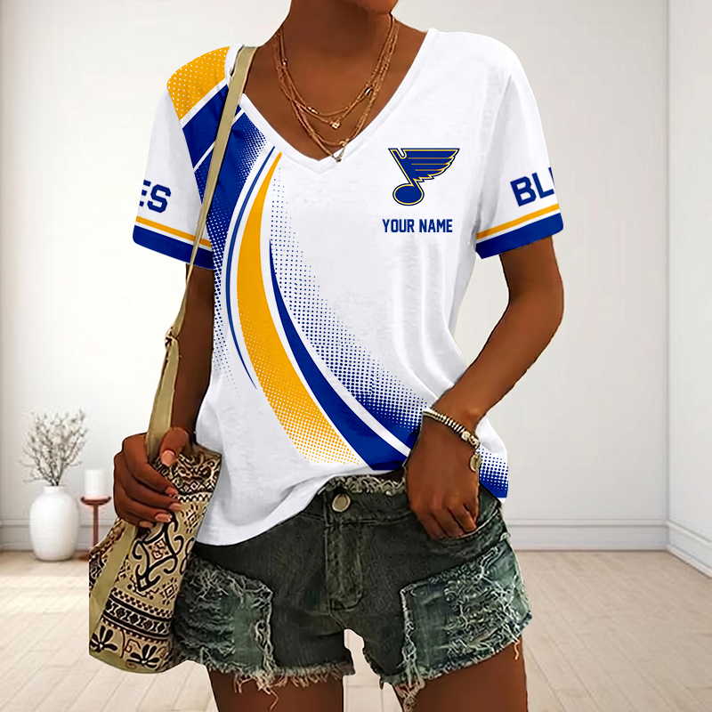 LIMITED EDITION - NEW CUSTOMIZED NHL14 SLB ST. LOUIS BLUES V-NECK FEMALE SHIRT