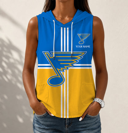 VIRAL EDITION - NEW CUSTOMIZED NHL14 SLB ST. LOUIS BLUES WOMEN'S SLEEVELESS HOODED POCKET TANK TOP