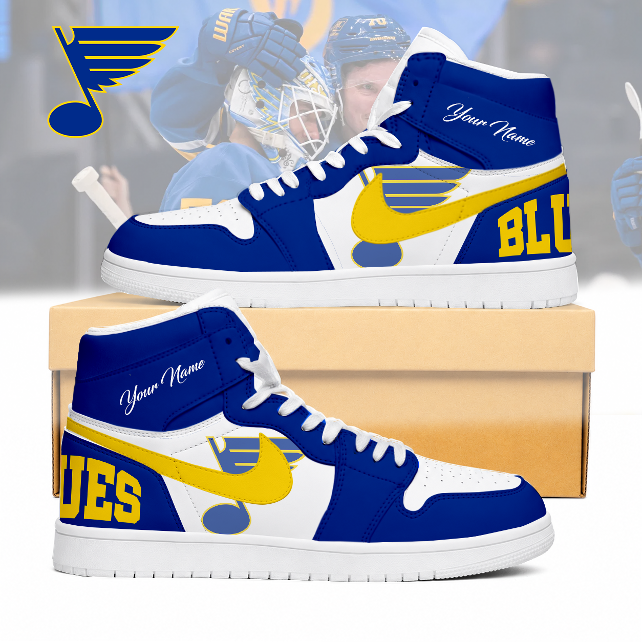 LIMITED EDITION - NEW CUSTOMIZED NHL14 SLB ST. LOUIS BLUES AIR JORDAN SNEAKERS