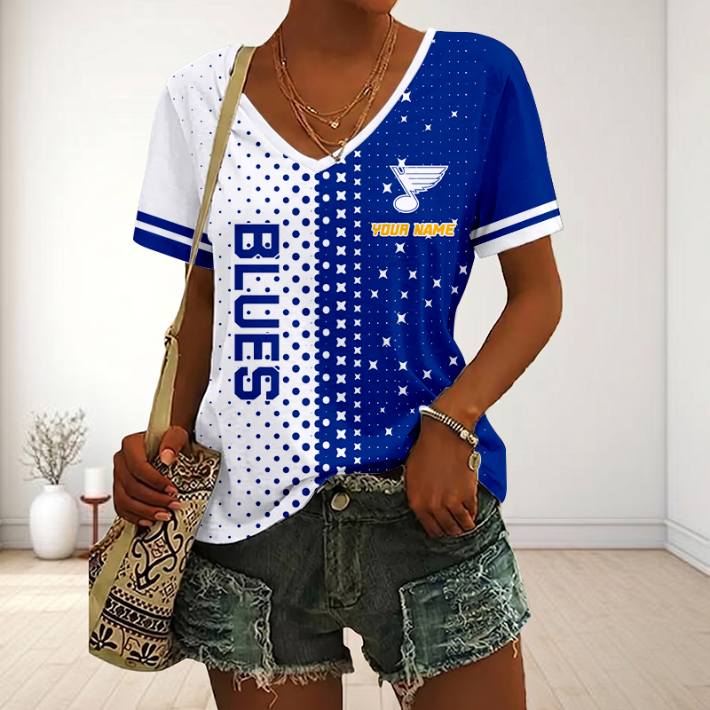LIMITED EDITION - NEW CUSTOMIZED NHL14 SLB ST. LOUIS BLUES V-NECK FEMALE SHIRT