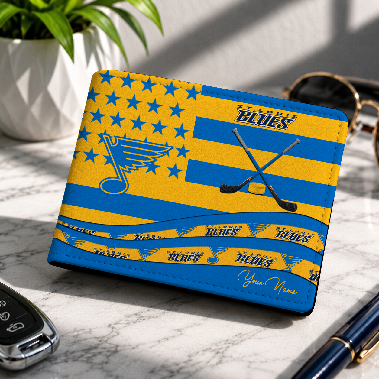 LIMITED EDITION - NEW CUSTOMIZED NHL14 SLB ST. LOUIS BLUES LEATHER WALLET