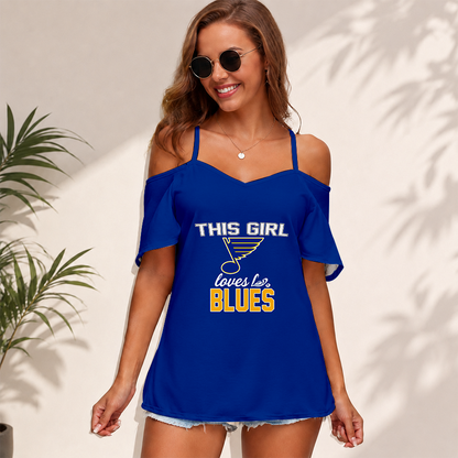 [SUPER SALE] NEW CUSTOMIZED NHL14 SLB ST. LOUIS BLUES WOMEN'S STRAPPY OFF-SHOULDER TOP