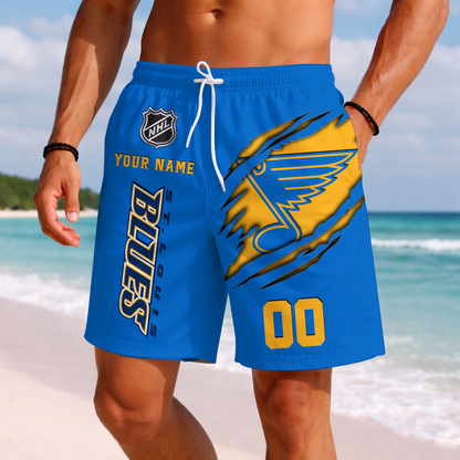 LIMITED EDITION - NEW CUSTOMIZED NHL14 SLB ST. LOUIS BLUES SHORT PANTS