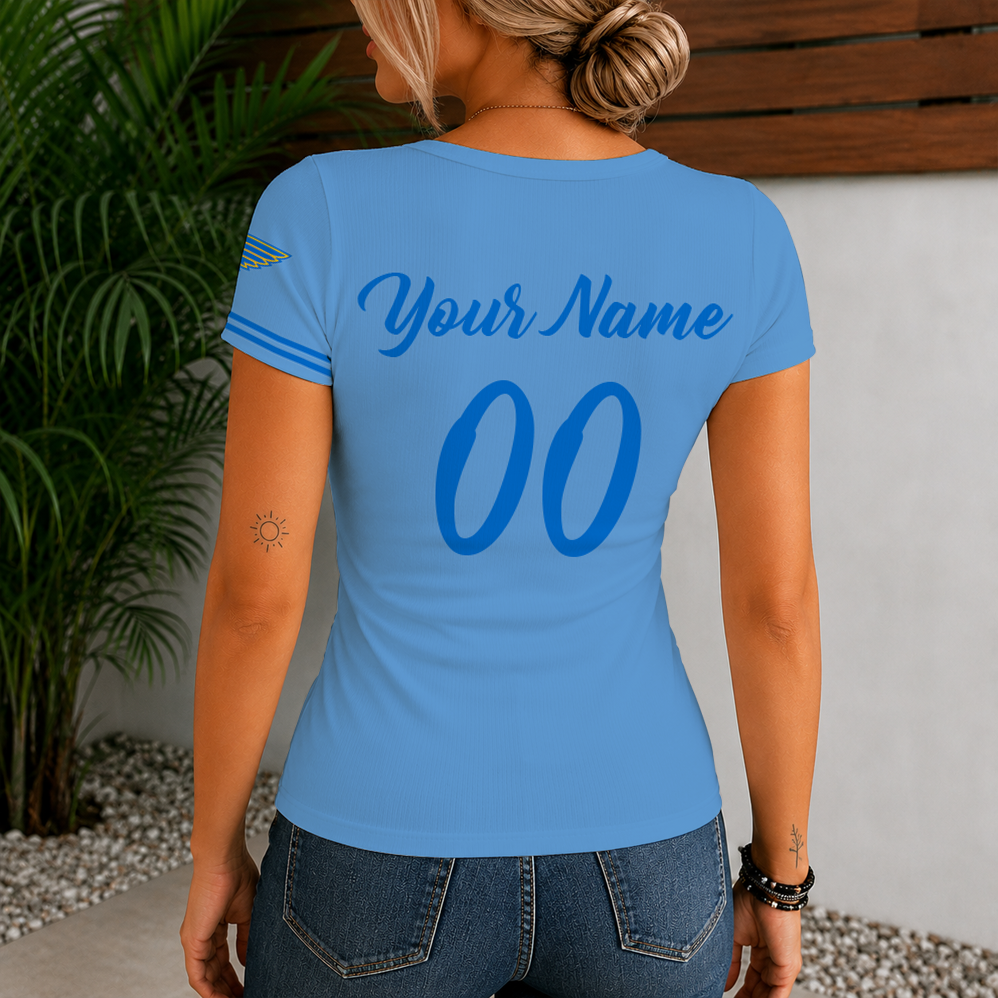 [SUPER SALE] NEW CUSTOMIZED NHL14 SLB ST. LOUIS BLUES WOMEN'S SHORT SLEEVE HENLEY T-SHIRT